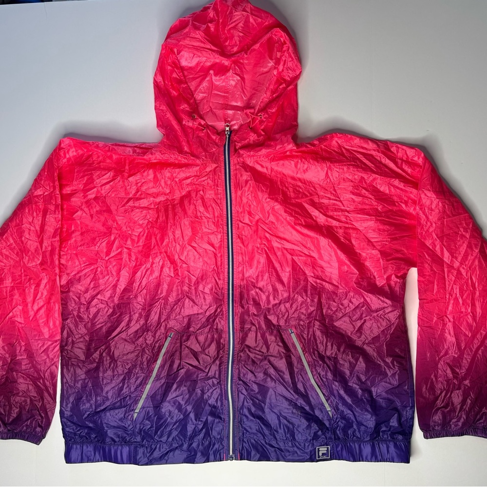 FILA Lightweight Sport Windbreaker Jacket XL Pink Purple Ombre Hooded Full Zip